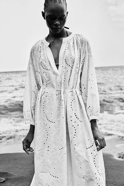 Robe en broderie anglaise avec ceinture à nouer - Crème - FEMME | H&M FR