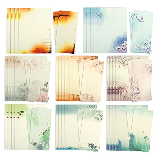 Lot de 32 feuilles de papier à lettre vintage avec enveloppe - Papier à lettre avec 16 enveloppes - Papier à lettre vintage avec motif fleurs