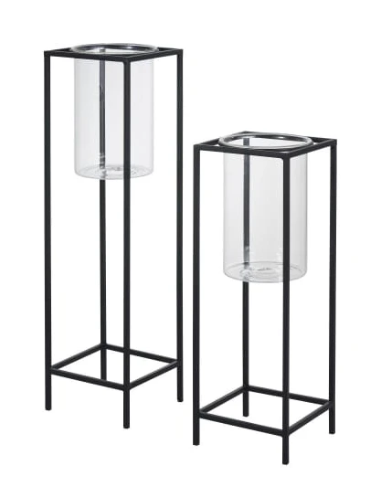 Bougeoirs en verre et métal noir (x2) | Maisons du Monde