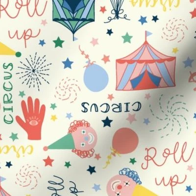 circus fun on cream Fabric | Spoonflower