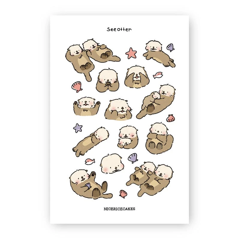 Feuille d'autocollants pour journal intime : Loutre de mer/ Loutre/ Animaux/ Feuille d'autocollants Washi