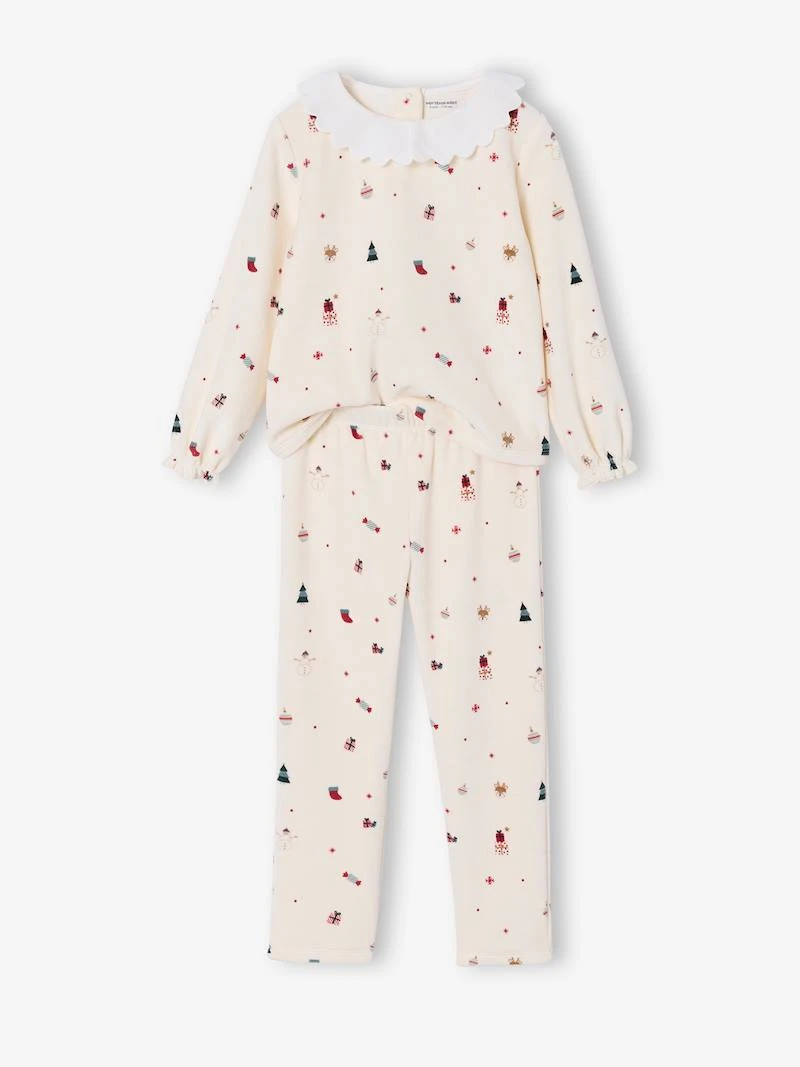 Pyjama Velours Fille Col Volant Popeline écru - Vertbaudet