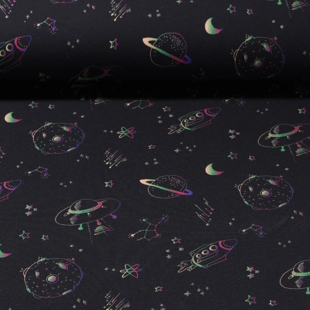 Sweat été - French Terry Impression digitale Espace Bleu marine Structure à boucles