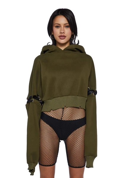 Poster Girl Oversized Cropped Hoodie- Green