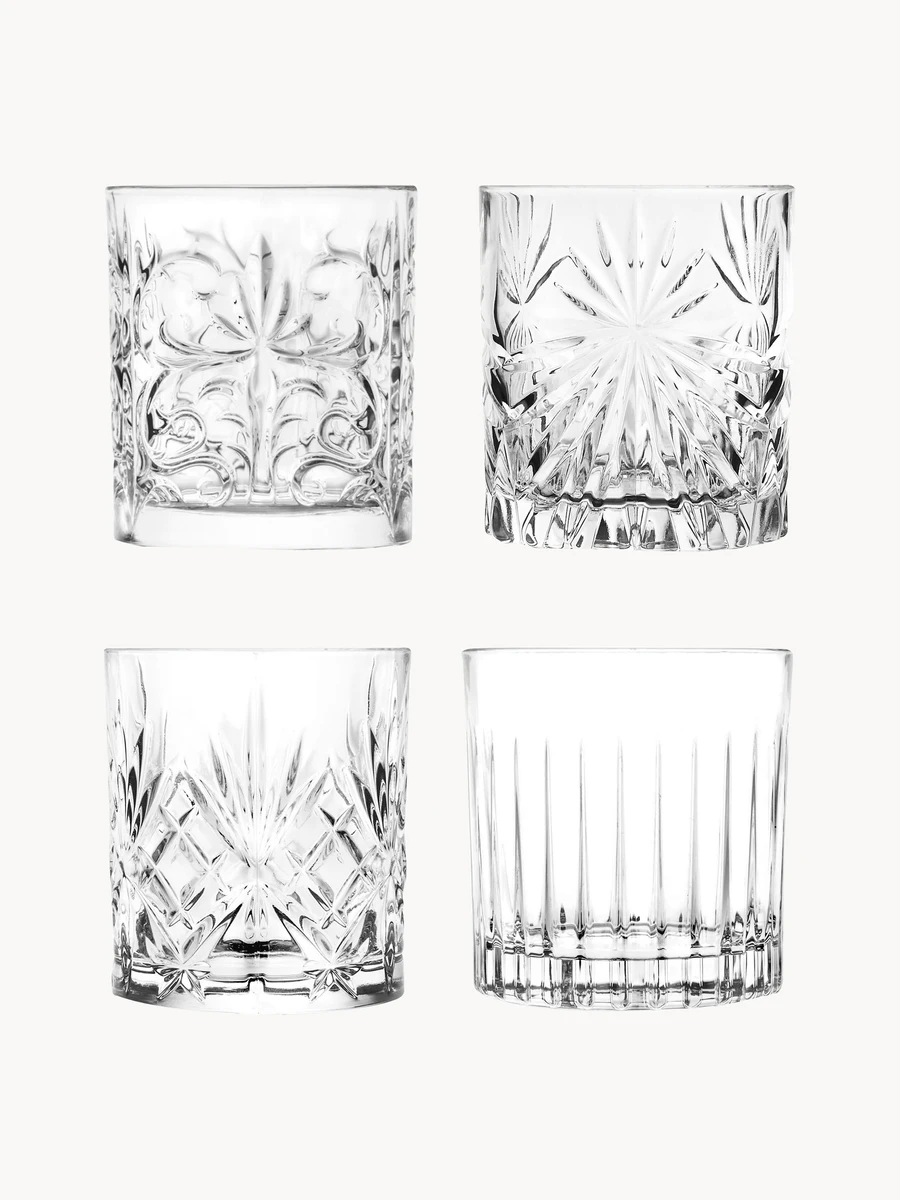 Verres à whisky en cristal avec embossage Bichiera, 4 pièces