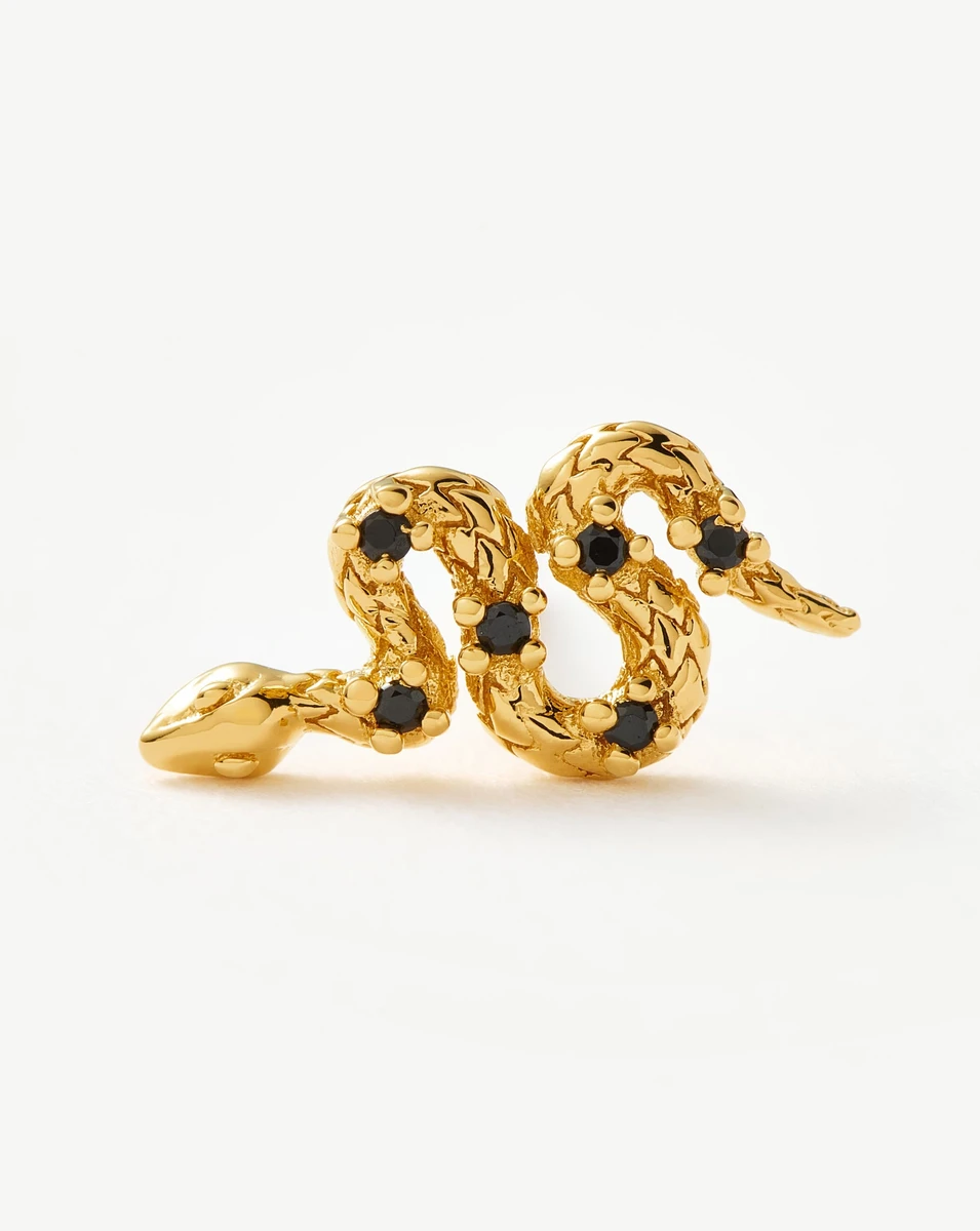 Harris Reed Serpent Single Stud Earring | 18ct Gold Plated Vermeil/Black Onyx