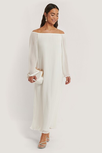 Maxi Robe Plissée À Manches Longues Blanc