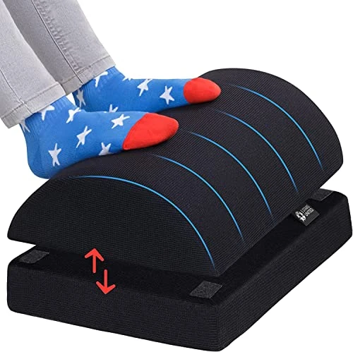 5 STAR UNITED Repose-pieds réglable sous le bureau, coussin ergonomique en mousse à mémoire de forme avec housse en maille respirante, base antidérapante, pour la maison et le bureau 15 cm - Noir