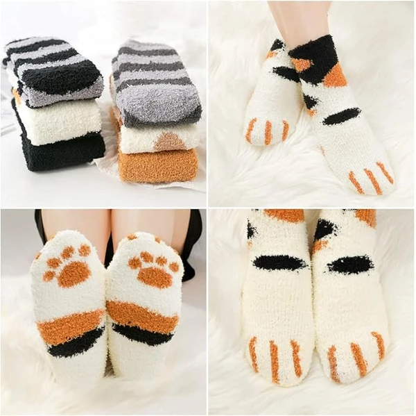 QKURT 6 Paires de Chaussettes Moelleuses de Patte de Chat, Chaussette Polaire Chaussettes d'hiver épais et Chaudes pour Femmes Filles Hommes