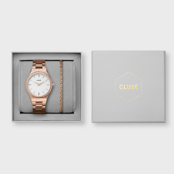 Gift Box Vigoureux Watch and Essentielle Shiny Bracelet, Rose Gold Colour