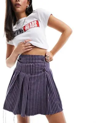 Basic Pleasure Mode - Mini-jupe style kilt à rayures - Bleu et blanc