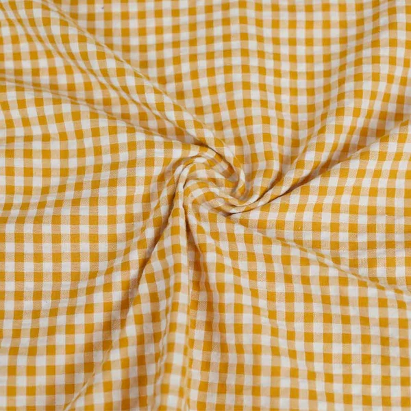 Tissu seersucker à motif tissé vichy Ocre & Blanc | Tissu pour couture de chemise, robes