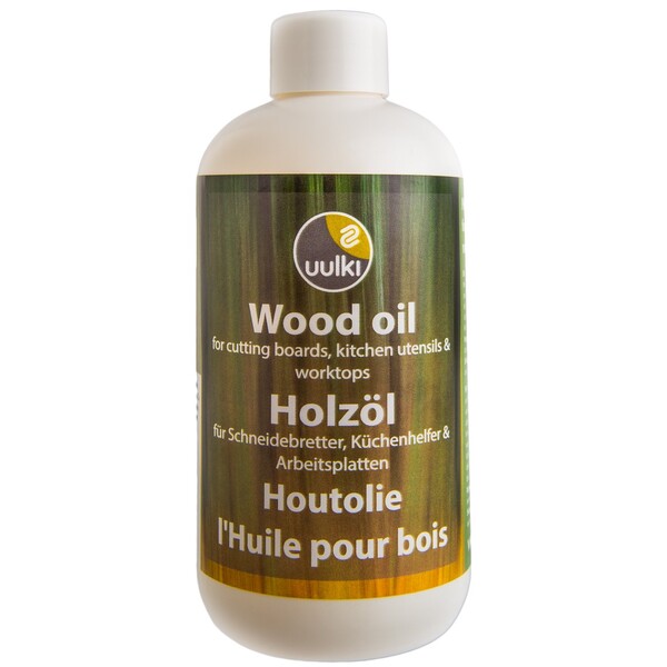 Uulki Huile Naturelle (250 ML) pour Planches à Découper, Billot de Boucher, Plan de Travail, Table, Ustensiles Cuisine - Entretien Bois Alternative pour l'huile Minérale - Vegan