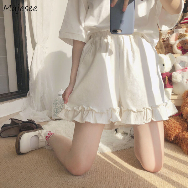 Short ample à jambes larges pour femme, vêtement à volants, style japonais, taille haute, élastique, décontracté, chic, pour étudiantes, filles, mignon, assorti, nouveau