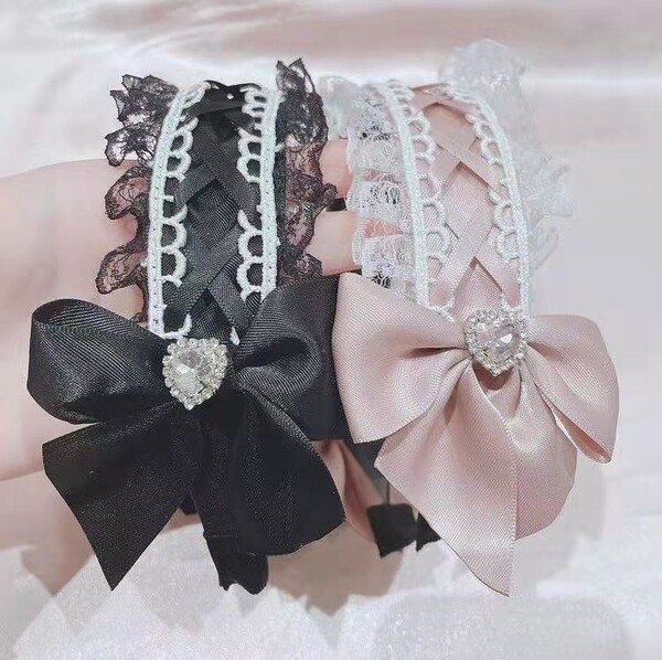 Pearl House Japan Style Sweet Lolita Lolita Ribbon Lace Lace Bow-Knot Water Drill Headband