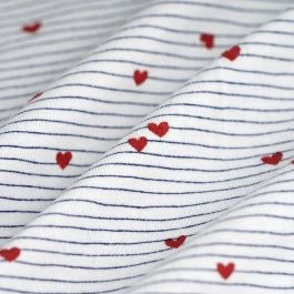 Tissu jersey coton lignes coeur bleu rouge blanc