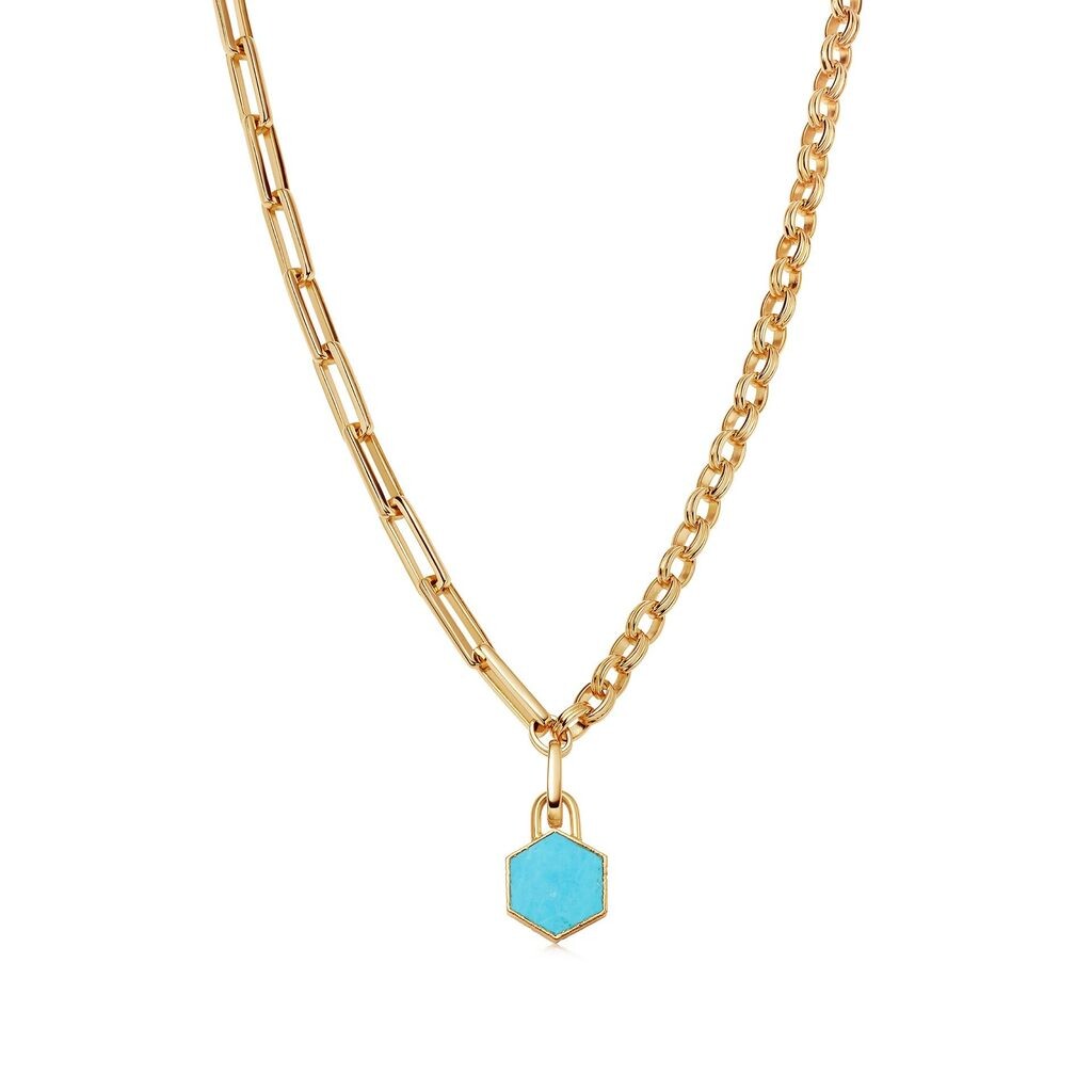 Gold Turquoise Hex Chain Necklace