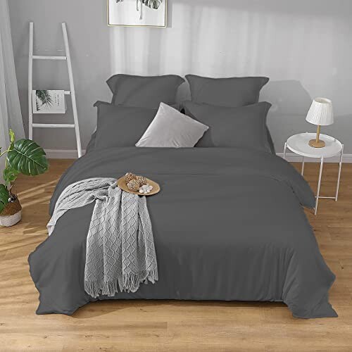 MOHAP 4 Pièces Parure de Lit Adulte Housse de Couette 220x240cm+Drap Housse 160x200+2 Taies d'oreillers 65x65cm Gris 100 Fils/cm² Housse de Couette 2 Personnes avec Fermeture Éclair