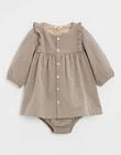 Robe manches longues en vichy gris anthracite chiné/beige