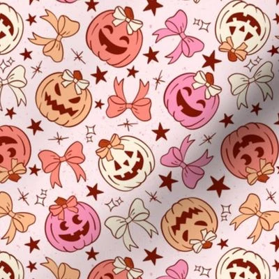 Pink Halloween Happy Pumpkins Fabric | Spoonflower