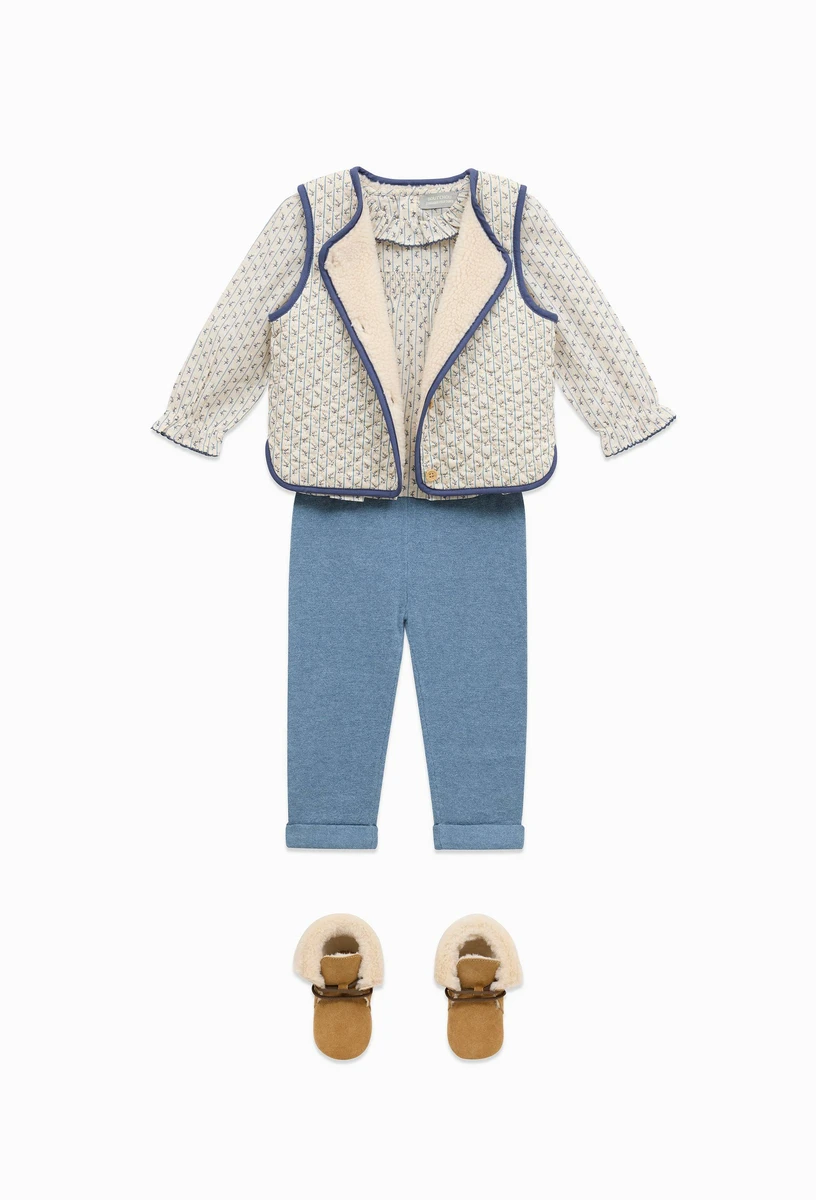 Gilet sans manches matelassé imprimé doublé sherpa