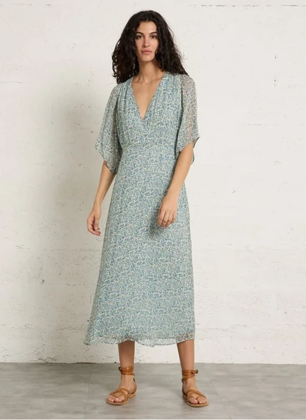 Robe longue col v imprimÃ© balma Vert Maison 123 - Femme | Printemps.com