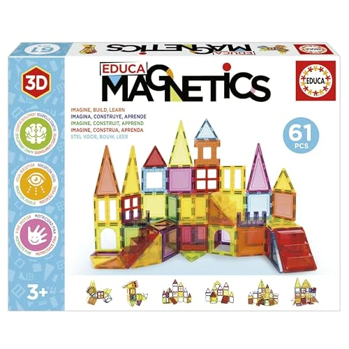 Educa Magnetics | Jeu éducatif de Construction 3D magnétique avec 61 pièces pour Enfants, construit des Figures géométriques en développant la créativité et l'imagination. À partir de 3 Ans (20024)
