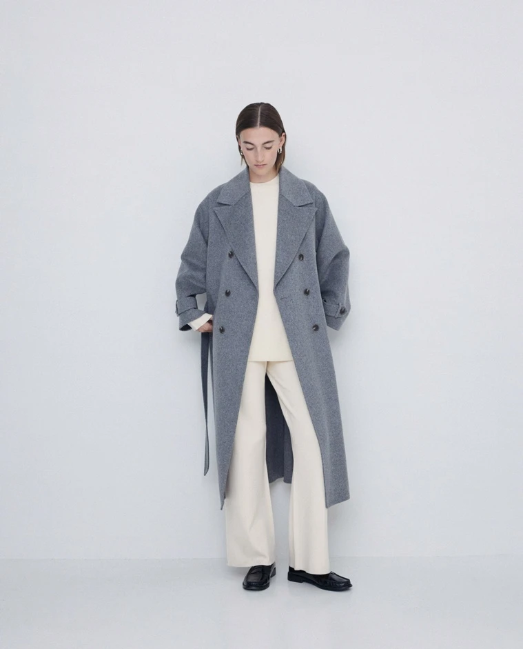 Trench-coat en laine fait main gris