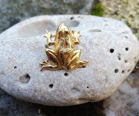 Pin&#39;s Grenouille en laiton doré à l&#39;or fin, Broche Batracien, Badge Crapaud, Broche Enfant Cadeau, Broche Grenouille Dorée Art Nouveau