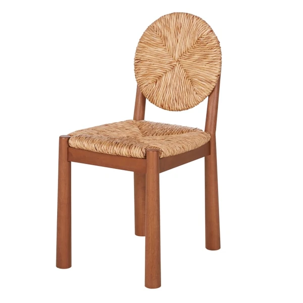 Chaise en bois d'hévéa, frêne et jonc tressé