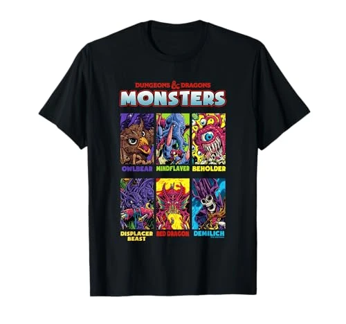 Dungeons &amp; Dragons Retro Neon Monsters Stacked Yearbook T-Shirt