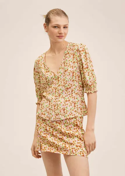 Blouse imprimée manches bouffantes -  Femme | MANGO OUTLET France