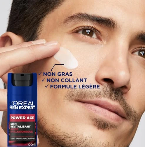 L'Oréal Men Expert - Soin Visage Revitalisant &amp; Anti-Âge pour Homme - À l'Acide Hyaluronique - Pour Tous Types de Peaux - Power Age - Format XXL - 100 ml