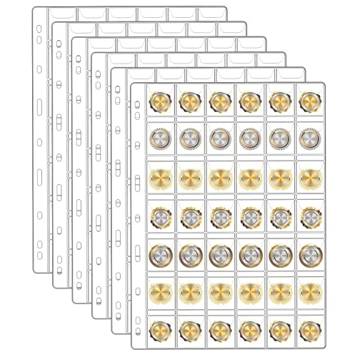 HAEPXYBY 6 Feuilles Classeur Pieces de Monnaie, Pochettes Album Plastique pour Pièces de Monnaie avec 9 Trous Standard 42 Compartiments pour Collectionneurs de Pièces de Monnaie