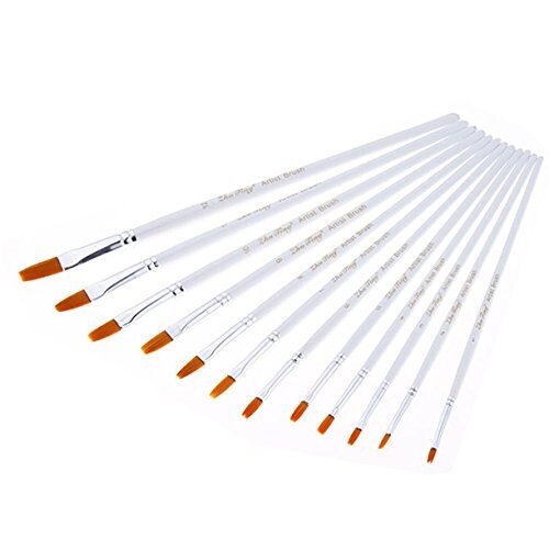 Pinceaux de Peinture, Wartoon 12 Pièces Brosses Pinceau plat Pinceaux pour Aquarelle, l'Acrylique