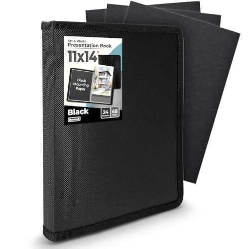 Dunwell Portfolio d'art 28 x 35,6 cm – (noir), 24 poches, 48 pages, classeur de présentation 28 x 35,6 cm avec pochettes de protection, portefeuille d'art pour enfants, livre de présentation