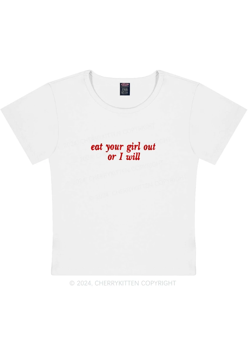 Embroidered Eat Your Girl Out Y2K Baby Tee Cherrykitten