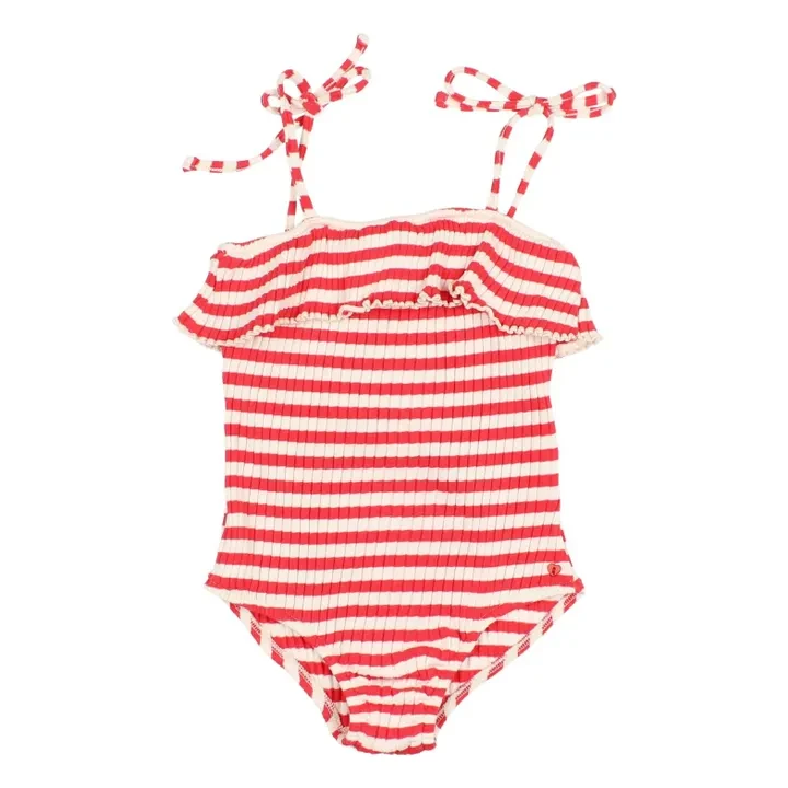 Búho - Maillot de Bain Côtelé Rayures Coton Bio - Rouge vermillon | Smallable