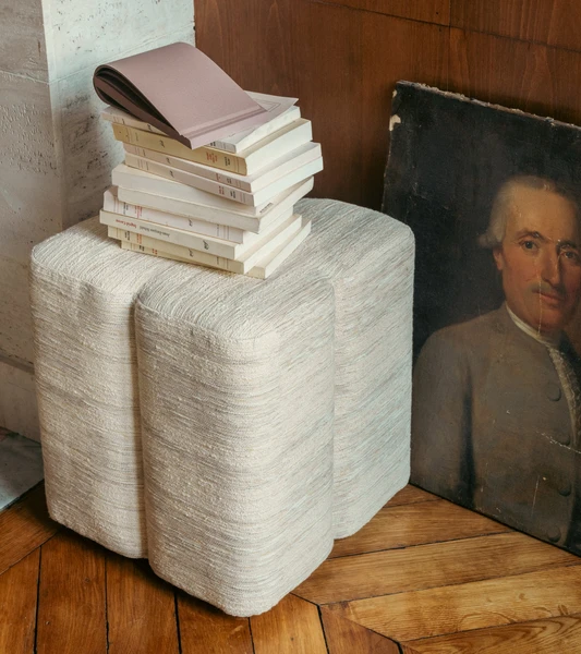 Pouf Fiori tissu tramé crème