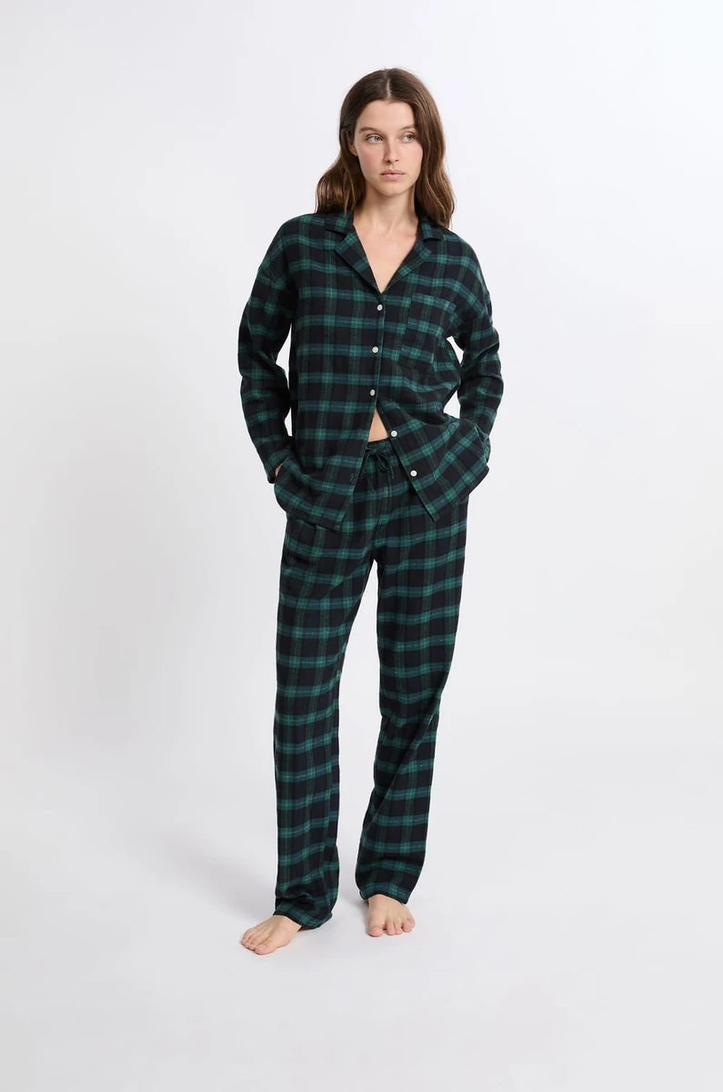 Ensemble de pyjama 2 pièces à carreaux en coton flanelle