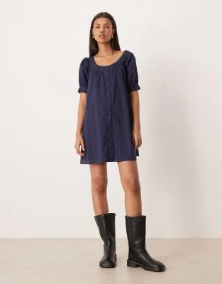 ASOS DESIGN - Robe babydoll courte boutonnée - Bleu marine