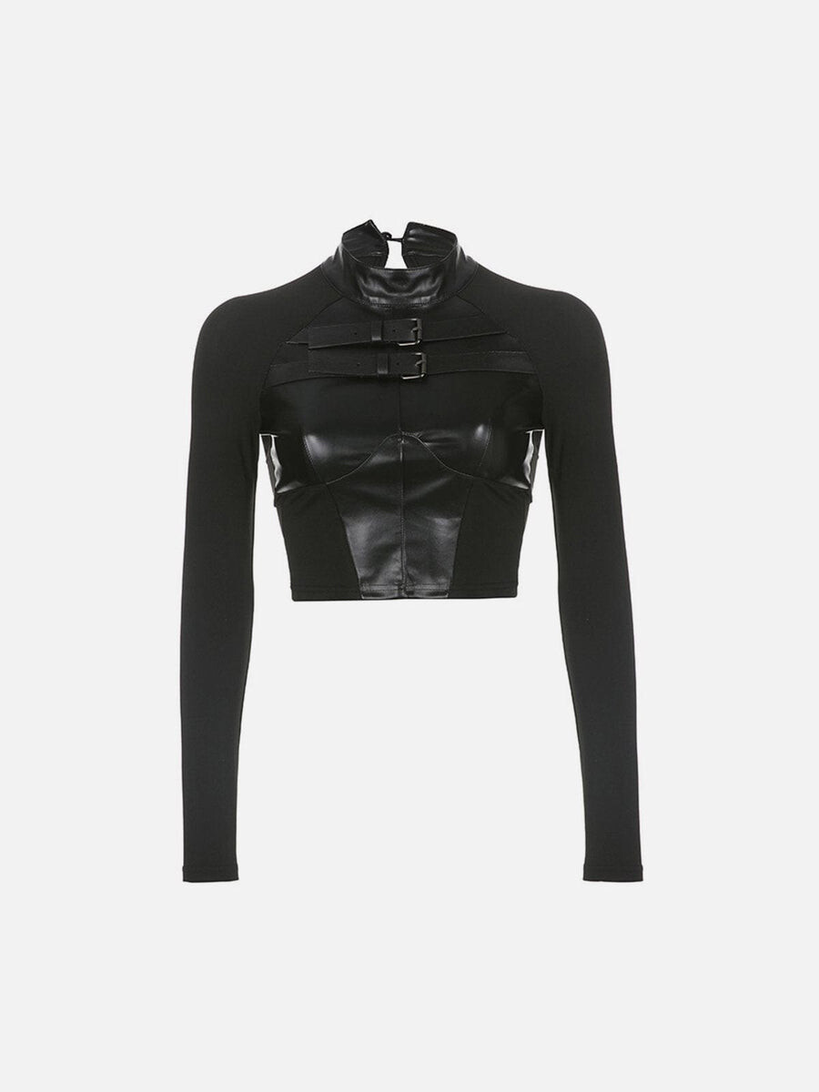 NEV Leather Metal Buckle Long Sleeve Corp T Shirt