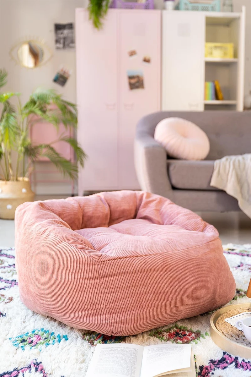 Fauteuil Pouf en Velours Côtelé Thiago blanc 