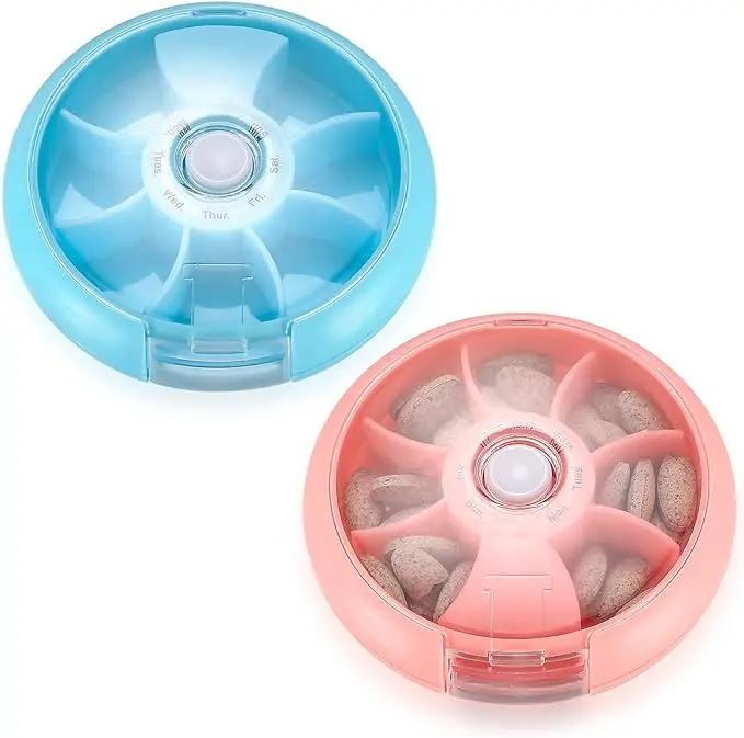 2 Pièces Pilulier Semainier, Pilulier Journalier 7 Jours, Organisateur de Piluliers à 7 Compartiments, Portable Conteneur Hebdomadaire Pilulier pour Voyage Médicaments Vitamines Comprimés
