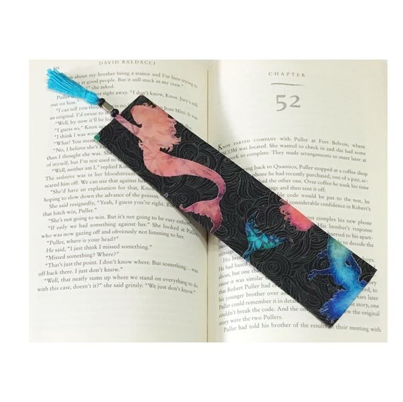 Bookmark - Mermaid Print avec Perlée Tassle et Stabilisateur fait saillée
