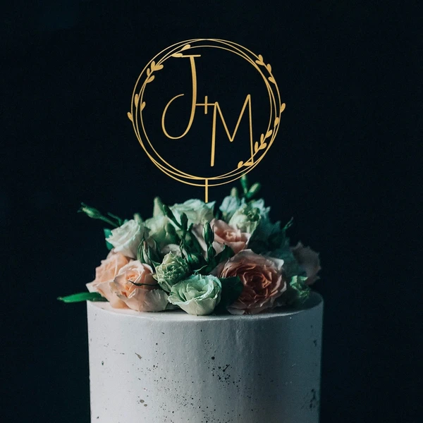 Décoration de gâteau de mariage monogramme or personnalisé, décoration de gâteau initiales personnalisées, décoration de gâteau Mr et Mme, décoration de gâteau d'anniversaire de baptême