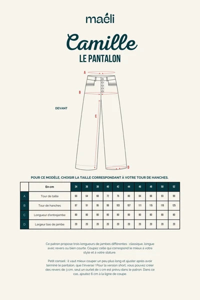 Patron Le pantalon, Camille