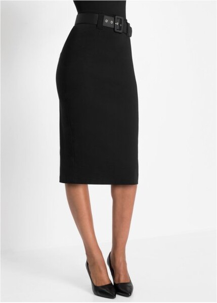 Jupe crayon avec ceinture en satin noir 