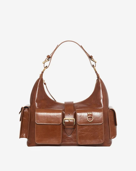 Sac Amelia XL en cuir craquelé marron Sac Amelia XL en cuir craquelé marron pour Femme | The Kooples