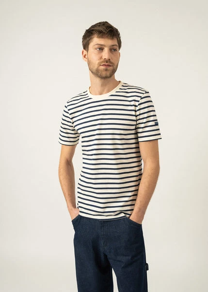 T-shirt marinière Plouider - à manches courtes, en coton léger (ECRU/MARINE)